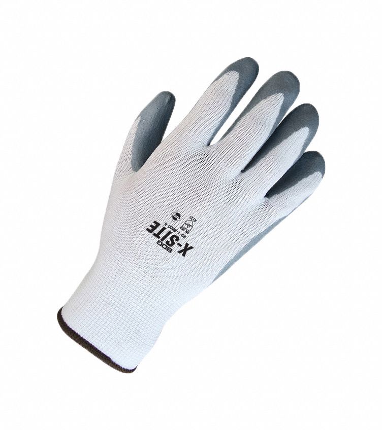 NITRILE COATED GLOVES W/HEMMED CUFF, XXL, GREY/WHITE, SMOOTH FINISH TEXTURE