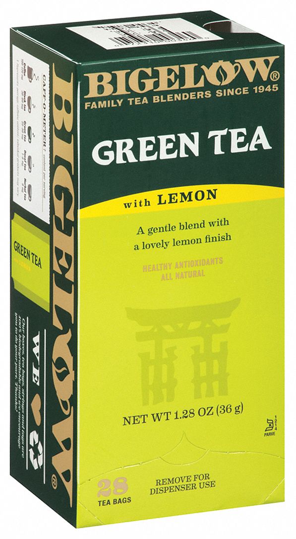 Tea: Caffeinated, Green Tea with Lemon, Tea Bag, 0.05 oz Pack Wt, 1.28 oz Net Wt, 28 PK