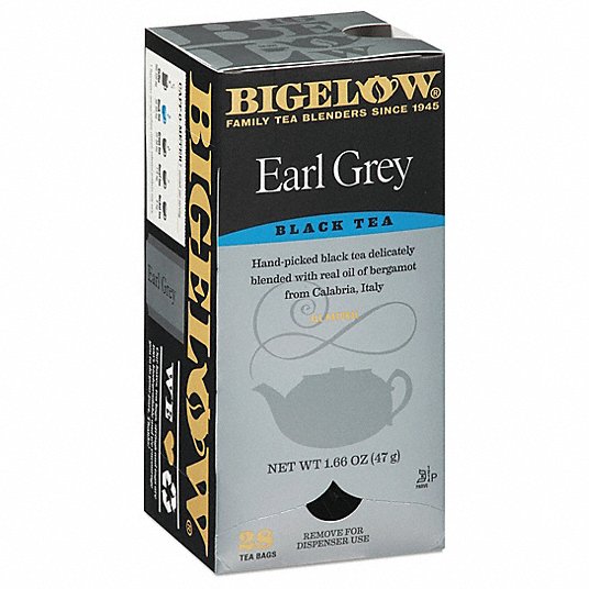 Tea: Caffeinated, Earl Grey, Tea Bag, 0.06 oz Pack Wt, 1.66 oz Net Wt, Black, 28 PK