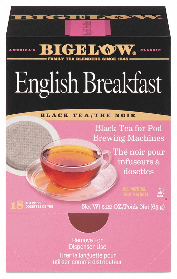 Tea: Caffeinated, English Breakfast, Pods, 0.11 oz Pack Wt, 1.9 oz Net Wt, Black, 18 PK