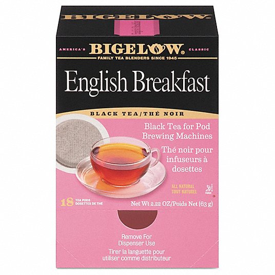 Tea: Caffeinated, English Breakfast, Pod, 0.11 oz Pack Wt, 1.9 oz Net Wt, Black, 18 PK