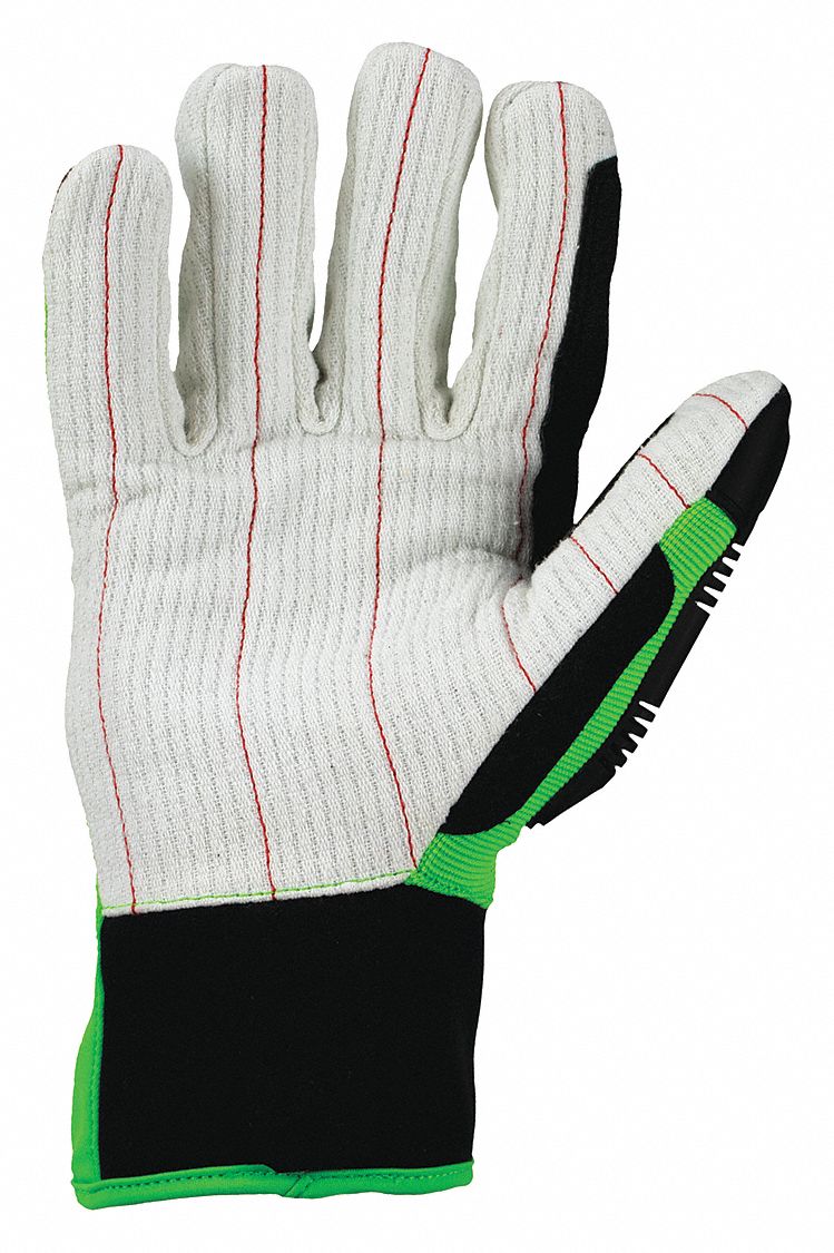 Mechanics Gloves: 3XL ( 12 ), Riggers Glove, Cotton Corded, ANSI Cut Level A3, TPR, 1 PR