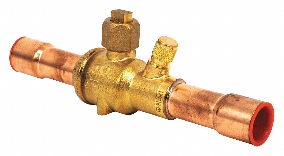 Refrigeration Ball Valve: 7/8 in ODF Connection Size, 7 7/16 in Lg, 900 psi Max. Working Pressure