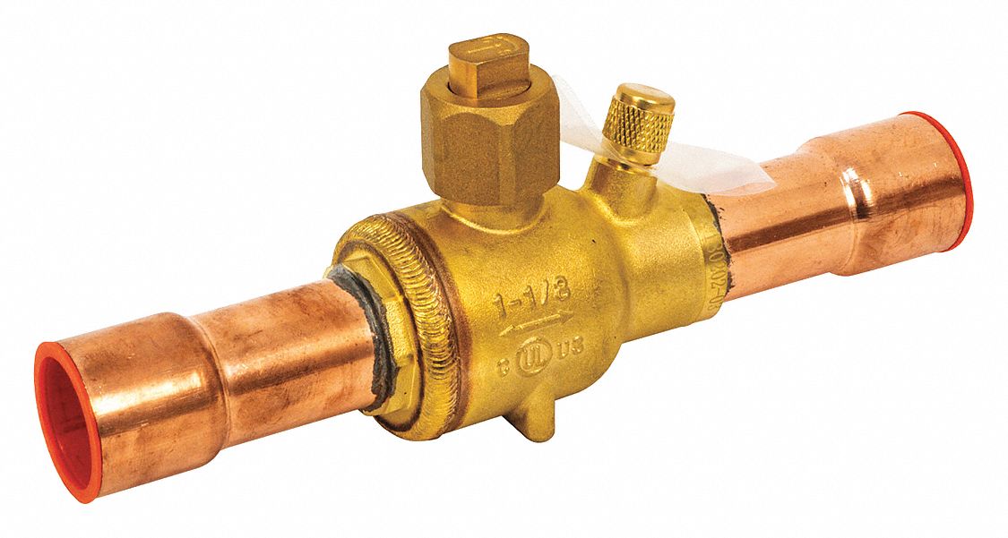 Refrigeration Ball Valve: 1 1/8 in ODF Connection Size, 8 1/4 in Lg, 700 psi Max. Working Pressure