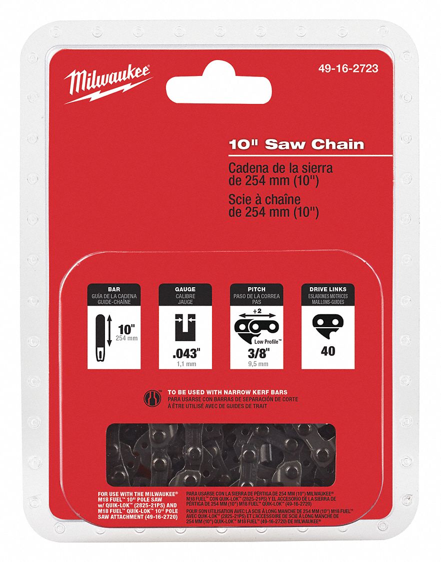 MILWAUKEE Replacement Saw Chain, 10" Bar Length 55MN2349162723