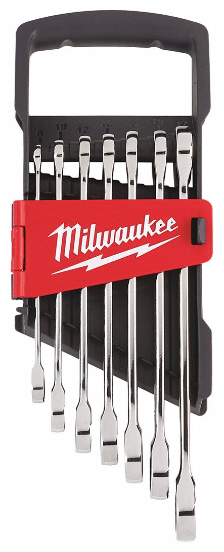 COMBINATION WRENCH SET, ALLOY STEEL, CHROME, 7 TOOLS, 8 MM TO 17 MM HEAD SIZES