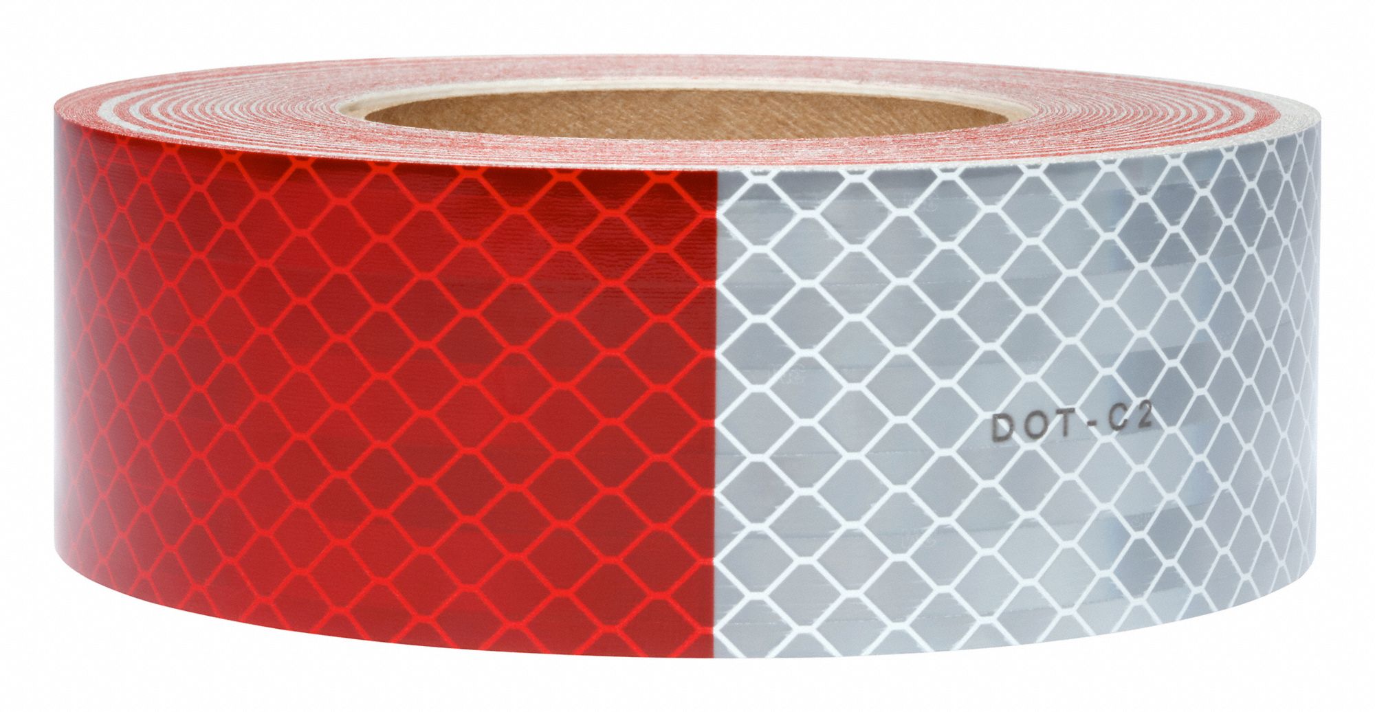 Conspicuity Reflective Tape: Trucks and Trailers, Red/White, 2 in Wd, 50 yd Lg, Acrylic