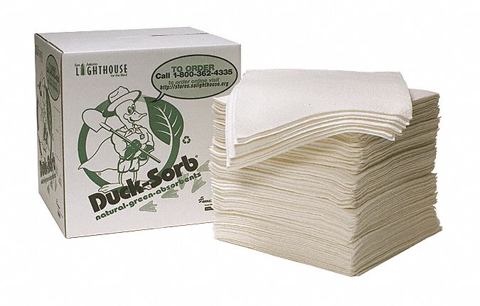 Sorbent Pad: 1/4 gal Volume Absorbed Per Pad, 18 in x 18 in Pad Size (L x W), Box, 100 PK
