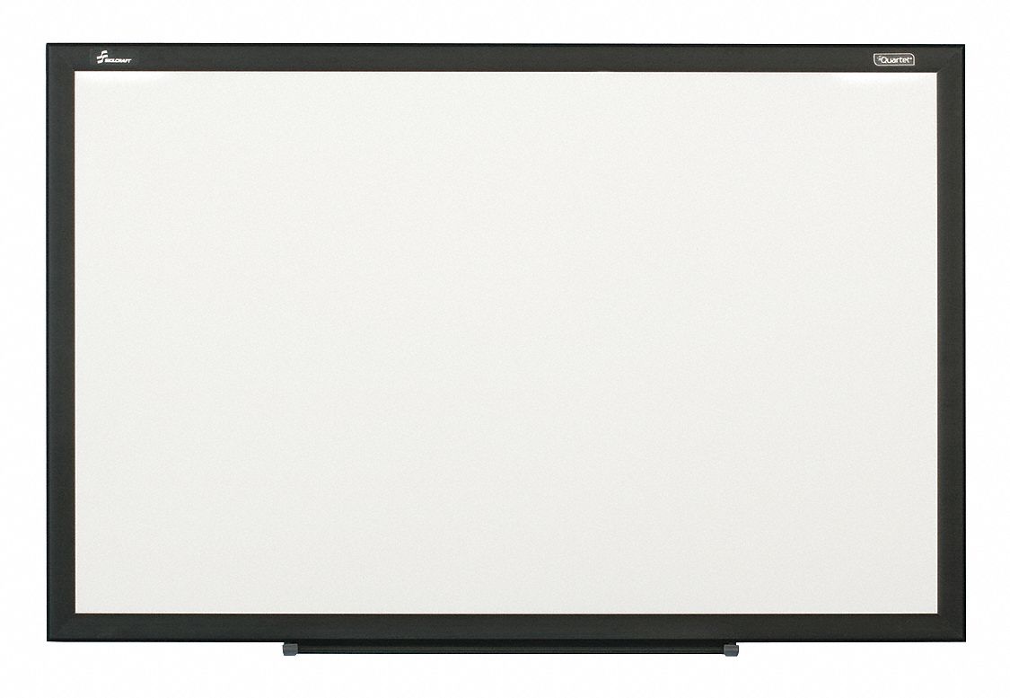 Dry Erase Board: Porcelain, Framed Style, Aluminum Frame, 48 in Overall Ht, White