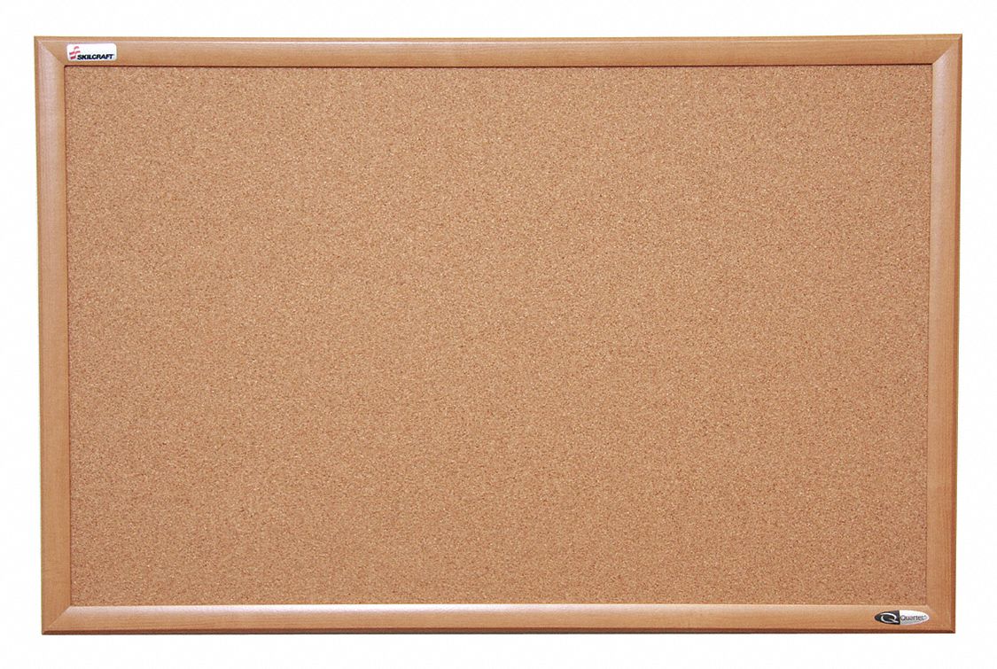 Bulletin Board: Cork, Wall Mounted, 36 in Overall Ht, 48 in Overall Wd, Natural, Oak