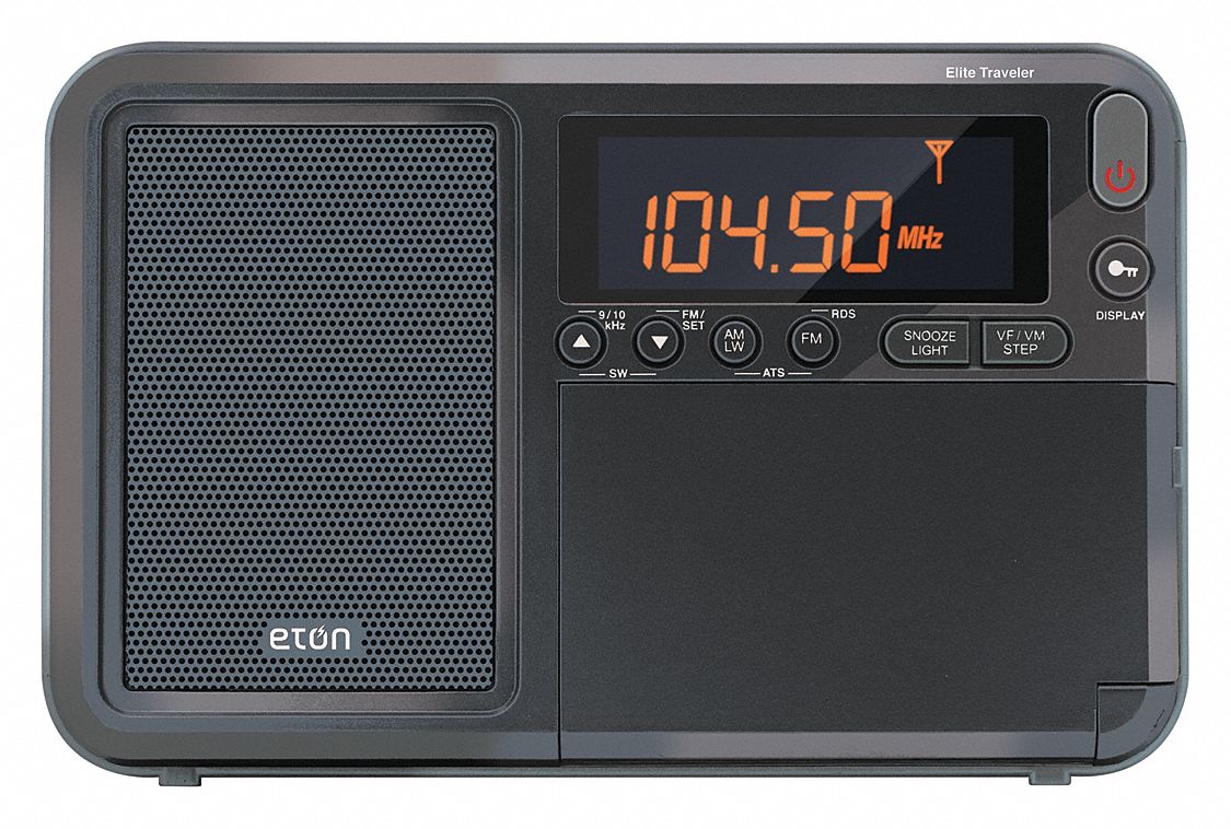 Mini Shortwave Radio: AM/FM/LW/SW, Mineral Gray, LCD, Digital, Local/World Time Setting