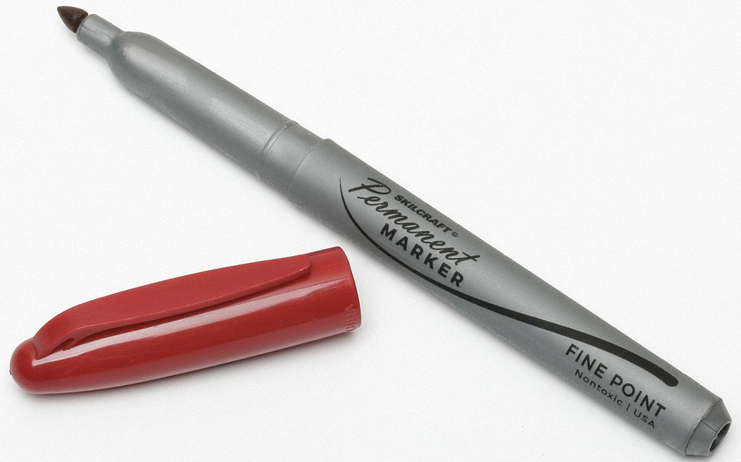 Permanent Marker: Red, Capped, Fine, Permanent Ink, Single Tips, Pen Style, 12 PK