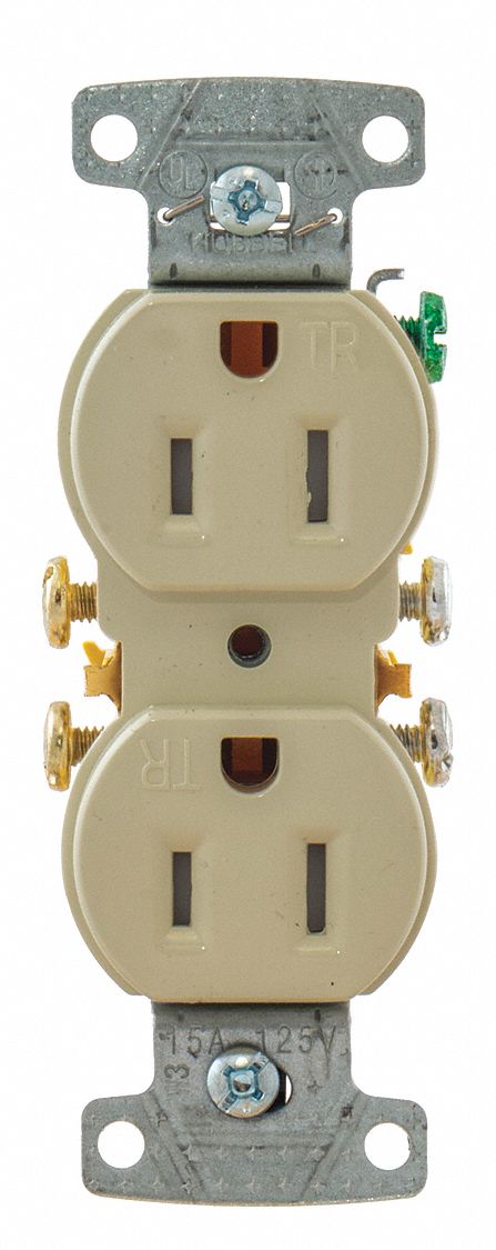 HUBBELL RR15SITR Receptacle,125VAC,Ivory,Flush Mounting 55MU58