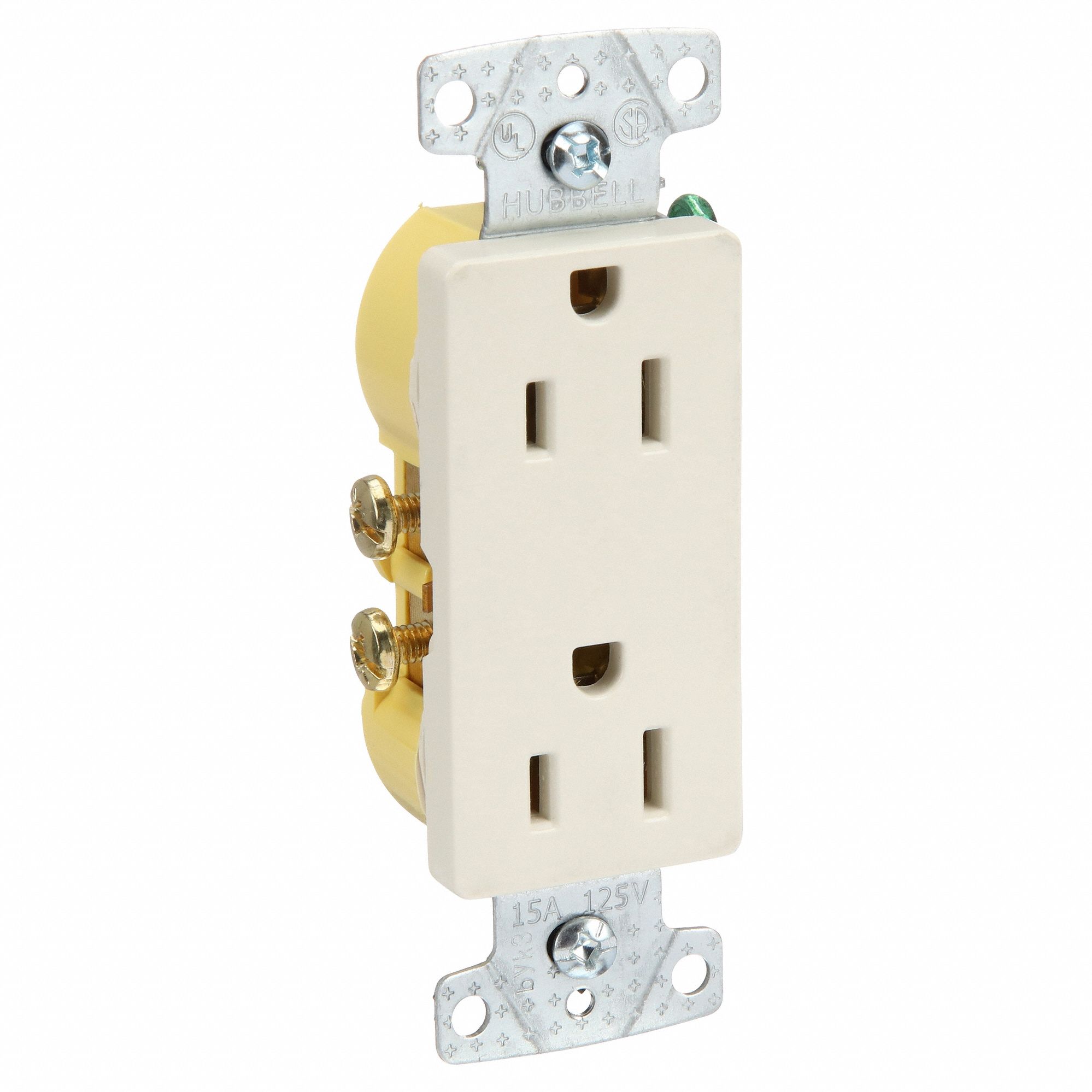 Receptacle: Decorator Duplex, Light Almond, 5-15R, 15 A, 125V AC, 2 Pole / 3 Wire, Gen Use