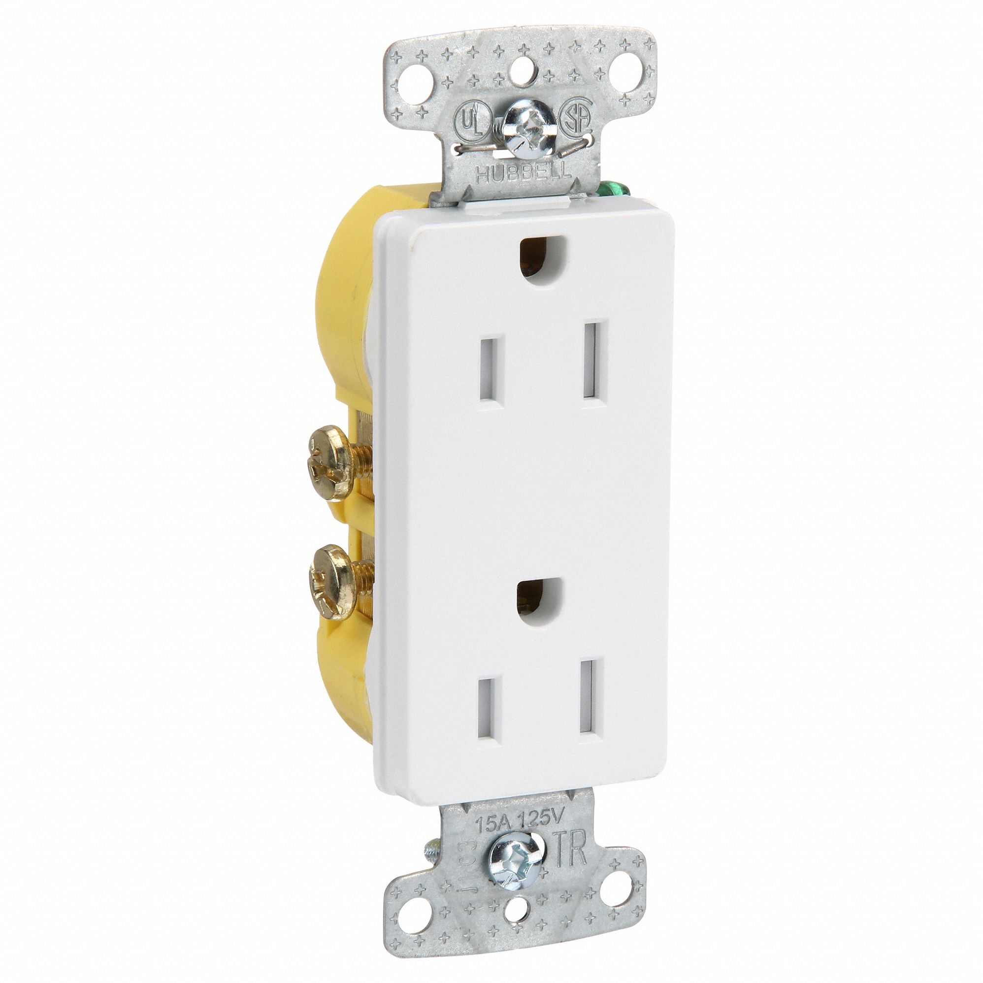 Receptacle: Decorator Duplex, White, 5-15R, 15 A, 125V AC, 2 Pole / 3 Wire, Push In, Gen Use