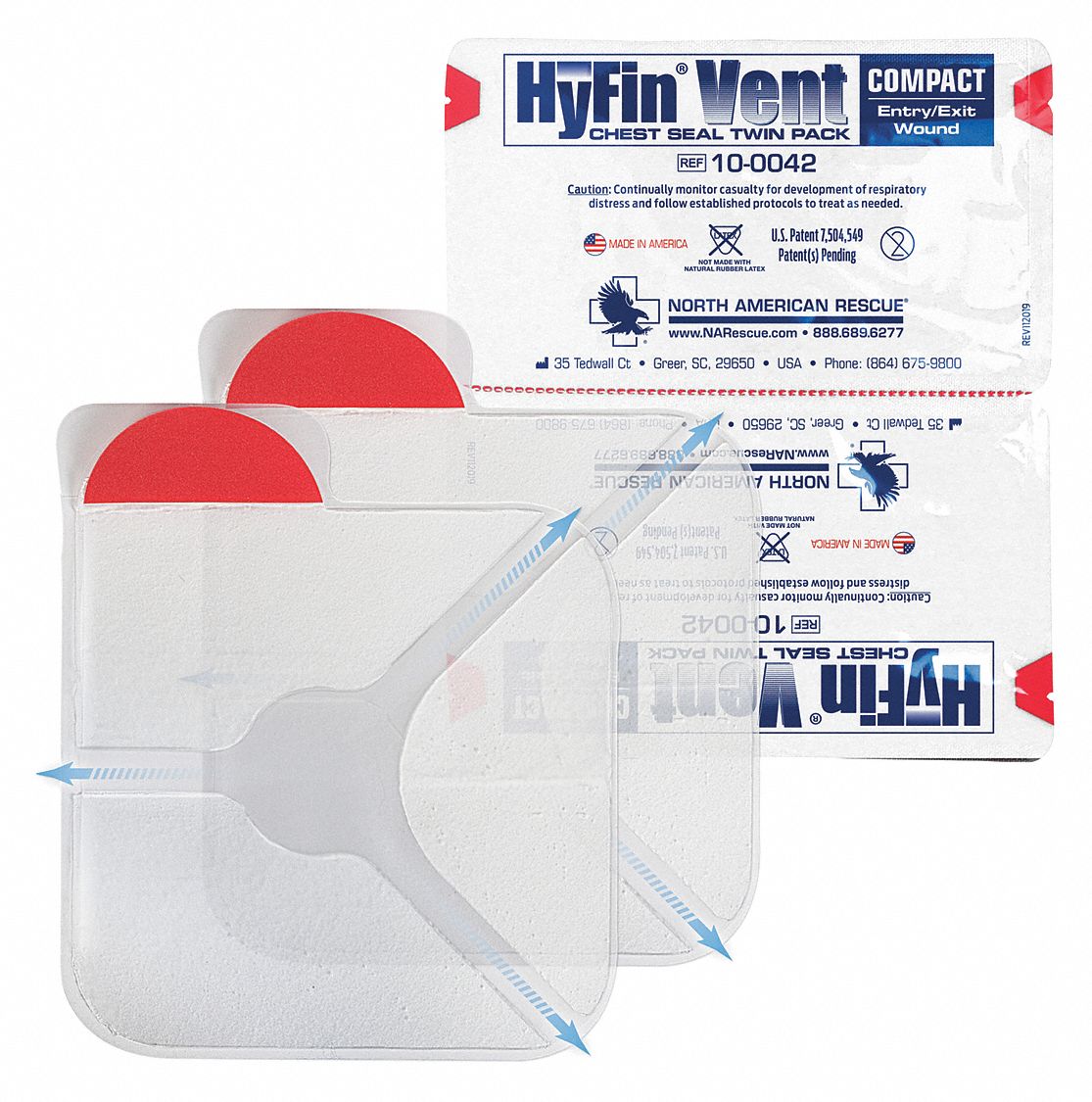 NORTH AMERICAN RESCUE Vented Chest Seal Pad, Pouch, Sterile, Plastic