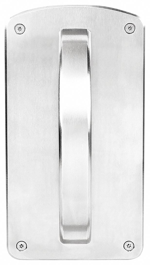 Door Pull: 4 7/16 in Wd, 8 1/8 in Ht, Stainless Steel