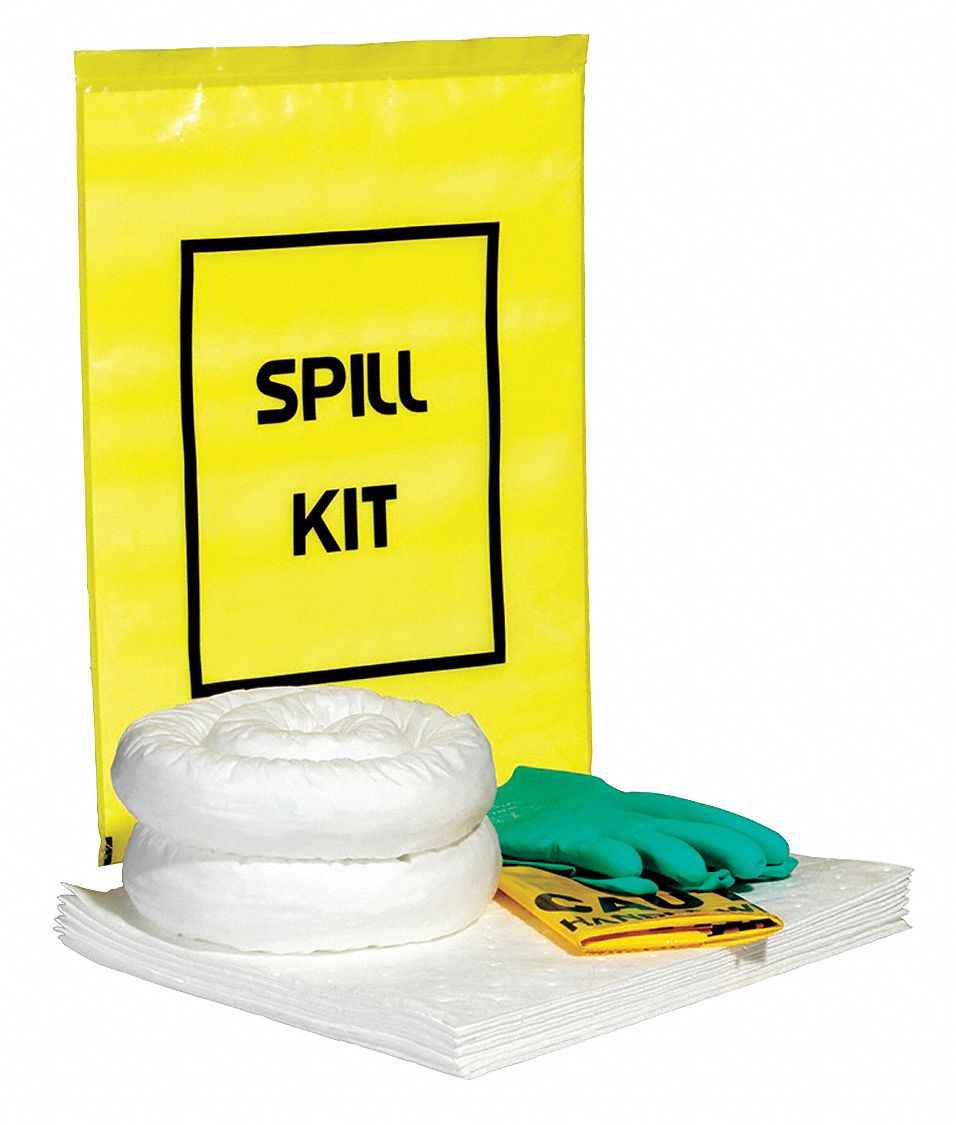 SPILL KIT, 4 GAL ABSORBED PER KIT, PAIR OF GLOVES, YELLOW DISPOSAL BAG & TIE