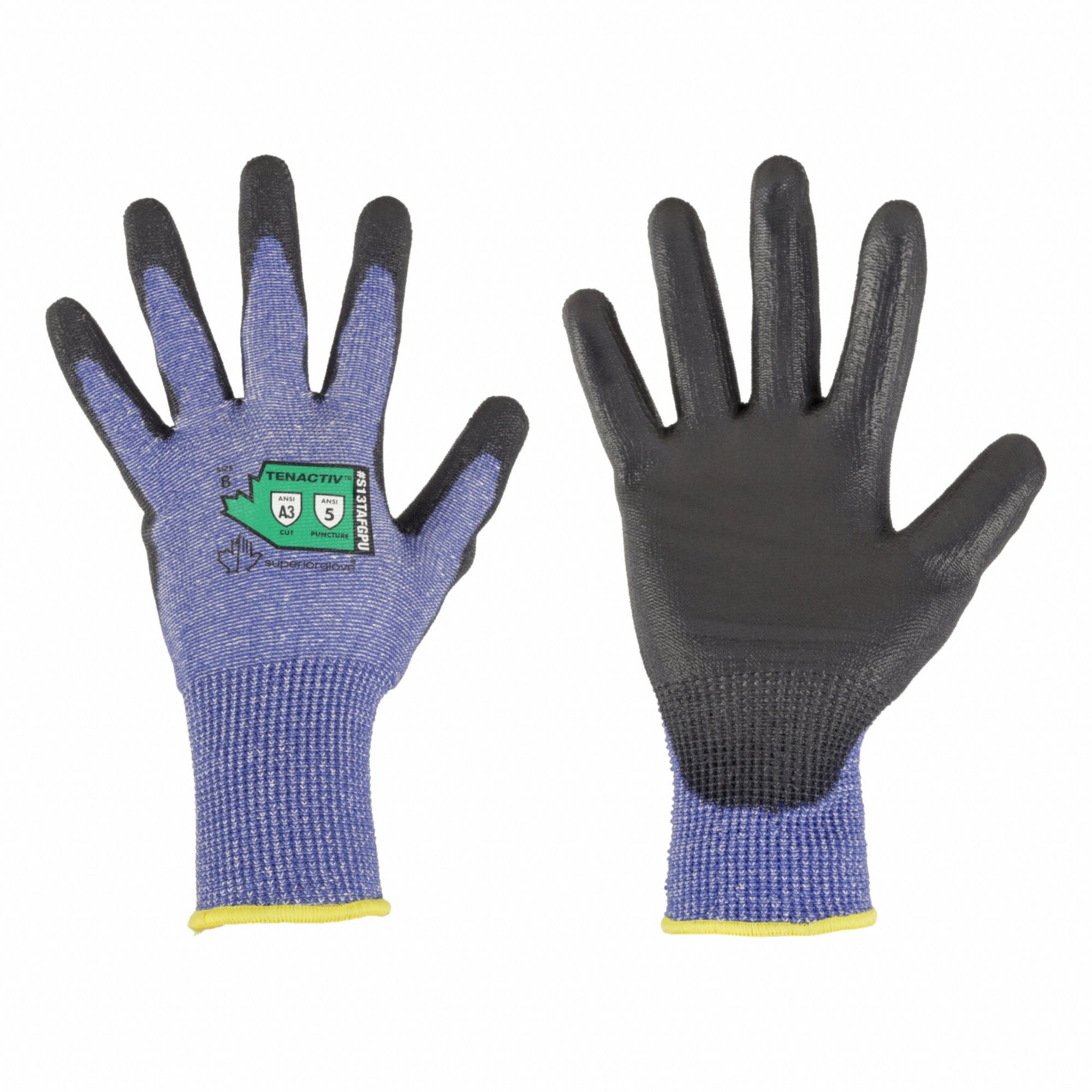 Knit Gloves: 2XL ( 11 ), ANSI Cut Level A3, Palm, Dipped, Polyurethane, Smooth, 1 PR