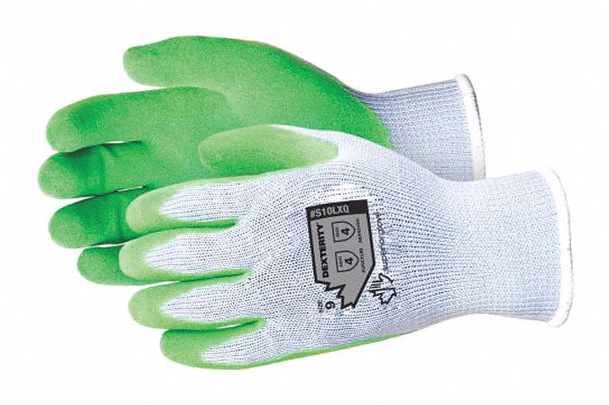 Knit Gloves: 2XL ( 11 ), Rough, Latex, Palm, Dipped, ANSI Abrasion Level 4, Blue, 12 PK
