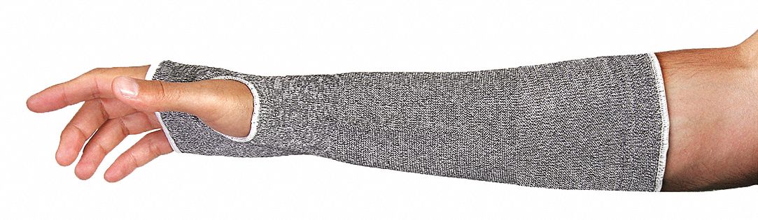 Knit Sleeves: ANSI/ISEA Cut Level A5, HPPE ( 25 ga ) with  Cut-Resistant, Gray, 1 PR