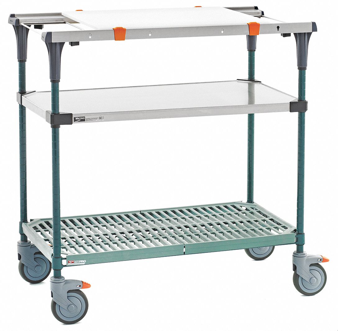 Service Cart: 800 lb Load Capacity, 39 1/8 in Overall Ht, 15 in Distance Between Shelves