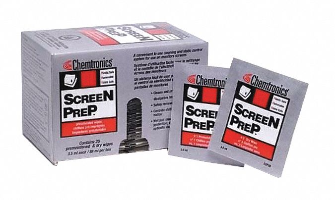 CHEMTRONICS CSP20 Screen Wipes,4" x 3",25 ct,PK25 55NG21