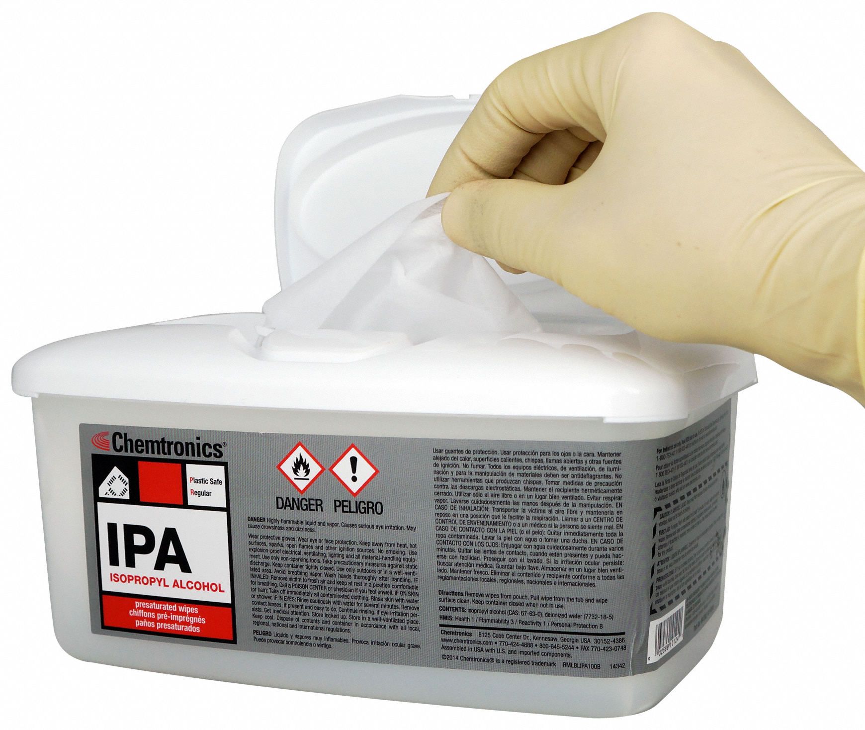 CHEMTRONICS Alcohol Wipes, Box, 100 ct, White 55NG31IPA100B Grainger