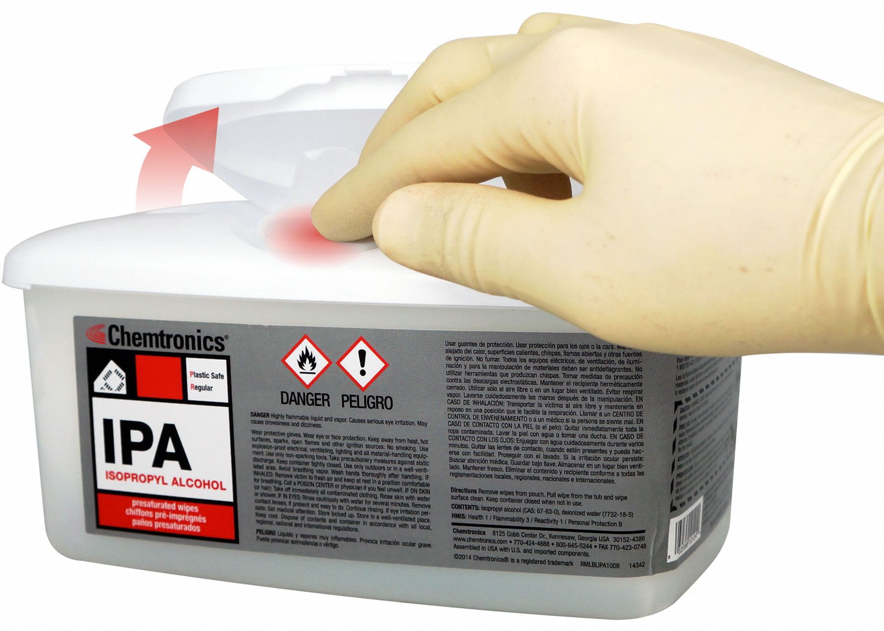 CHEMTRONICS Alcohol Wipes Box, 100 ct Container Size, Ready to Use