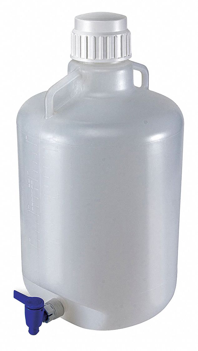 Carboy: 20 L Capacity - mL, 5.28 gal Capacity - oz, Screw On/Spigot, LDPE, Integral Shoulder Handle