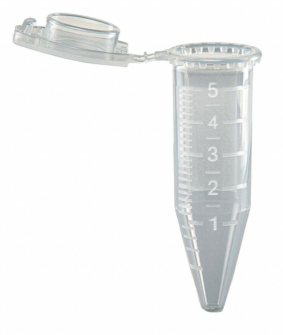 Centrifuge Tube: Polypropylene, 0.17 oz Capacity - oz, 5 mL Capacity - mL, Includes Closure, Natural