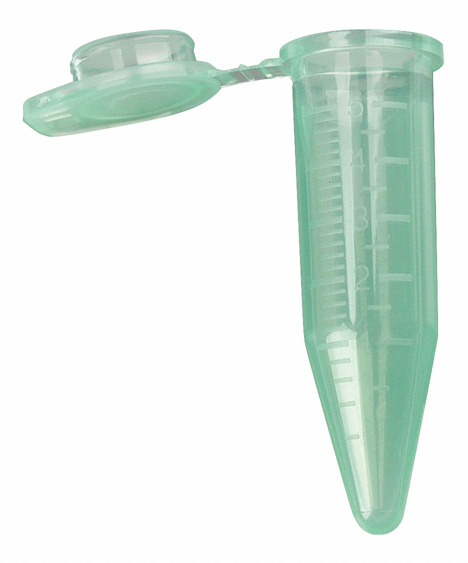 Centrifuge Tube: Polypropylene, 0.17 oz Capacity - oz, 5 mL Capacity - mL, Includes Closure, Green