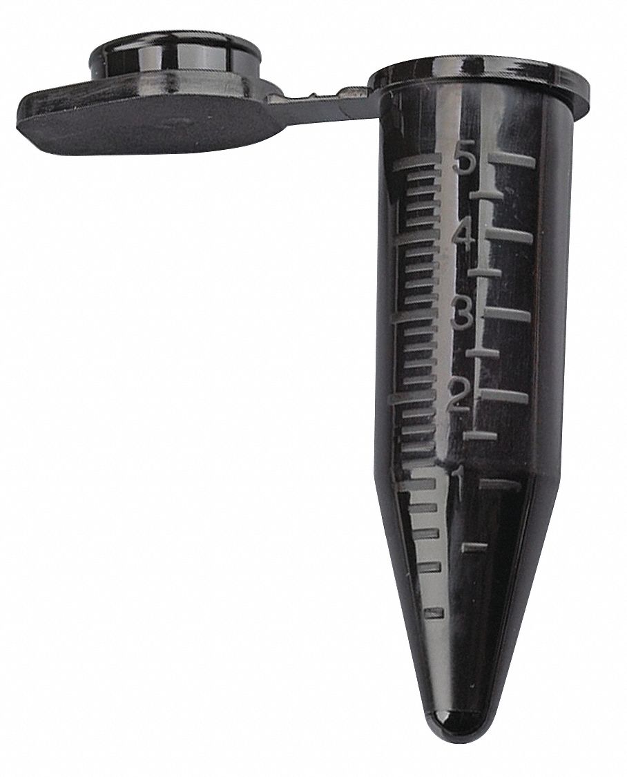 Centrifuge Tube: Polypropylene, 0.17 oz Capacity - oz, 5 mL Capacity - mL, Includes Closure, Black