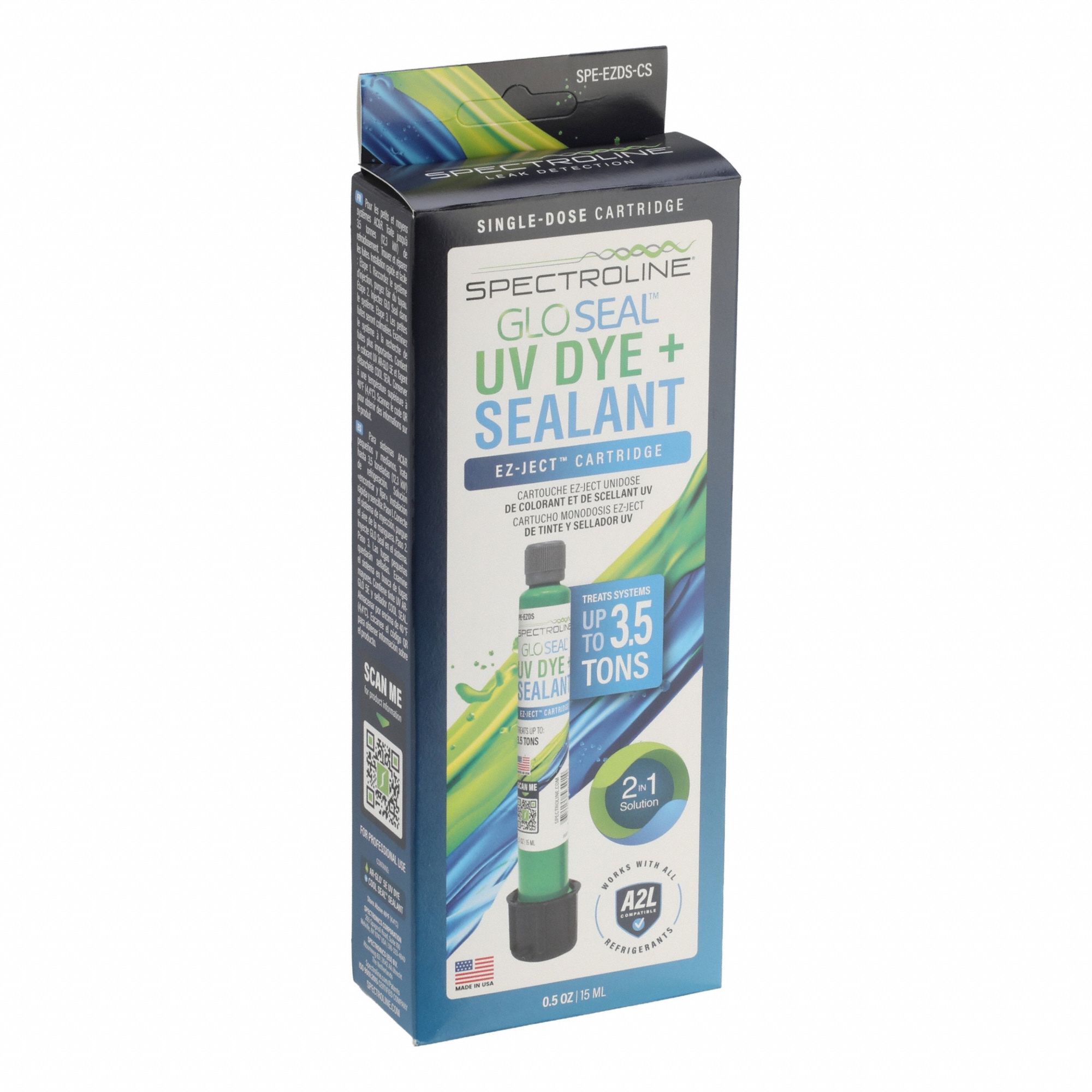 Refrigerant Leak Sealant: 0.5 oz, Cartridge, For Up To 3.5 ton, Fluorescent