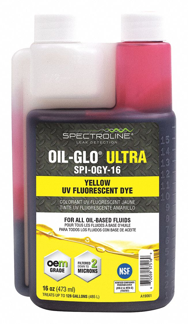 SPECTROLINE SPI-GGY-16 Colorant de détection de fuite fluorescent, 16 oz,  pour fluide à base de carburant, brille en jaune