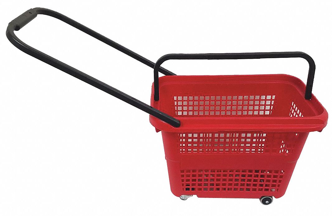 Rolling Hand Basket: 22 7/8 in x 13 3/8 in x 14 1/8 in, Polypropylene, Red