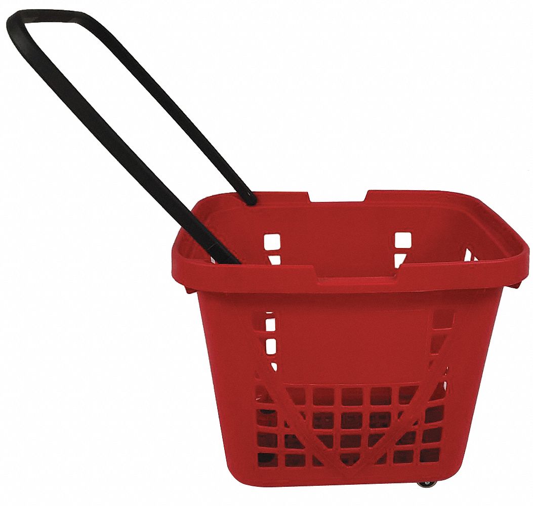 Rolling Hand Basket: 23 1/4 in x 17 3/8 in x 20 1/8 in, Polypropylene, Red