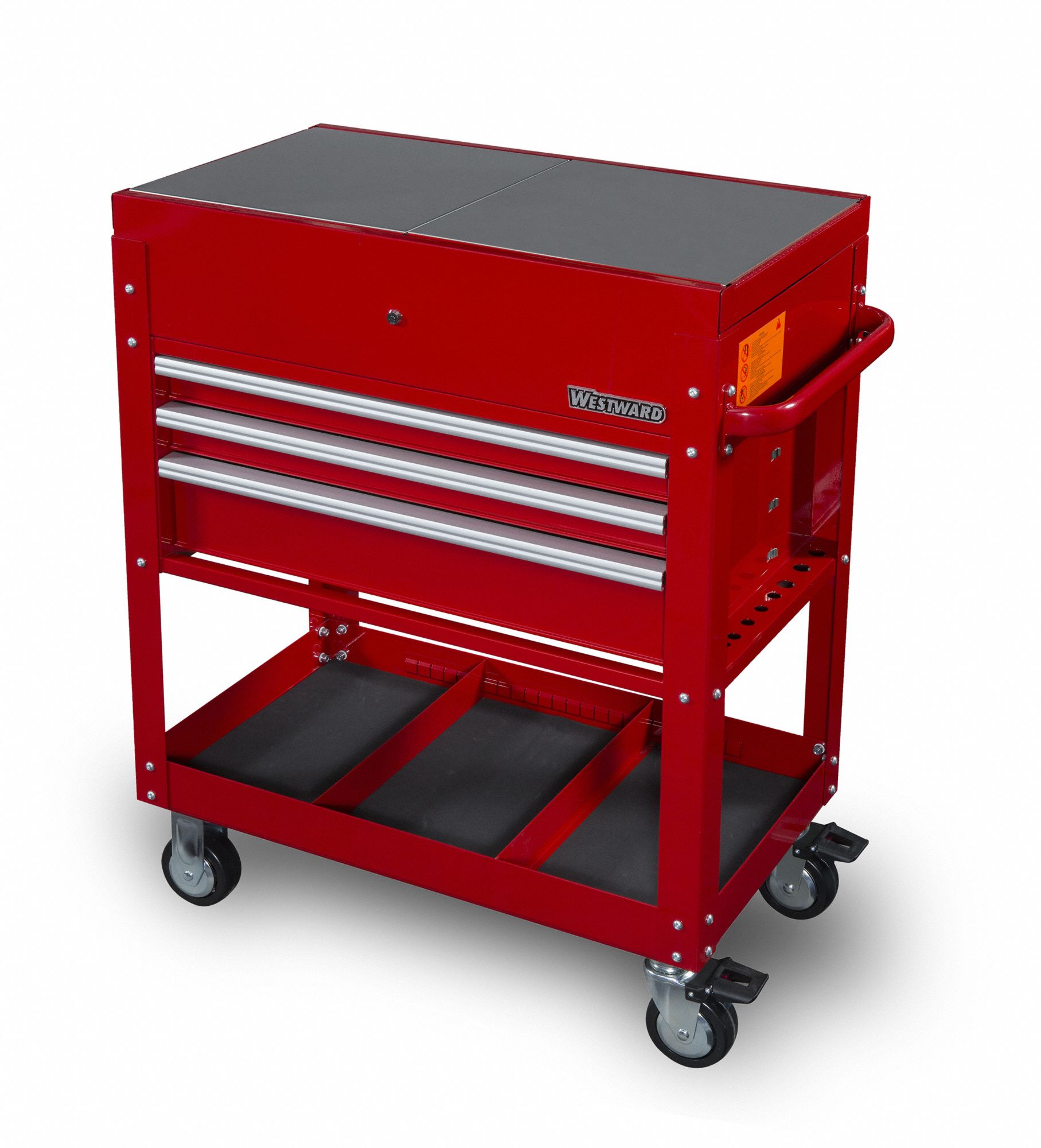 WESTWARD Powder Coated Red, Heavy Duty, Tool Utility Cart, 35 5/8 in Overall Width 55NJ77