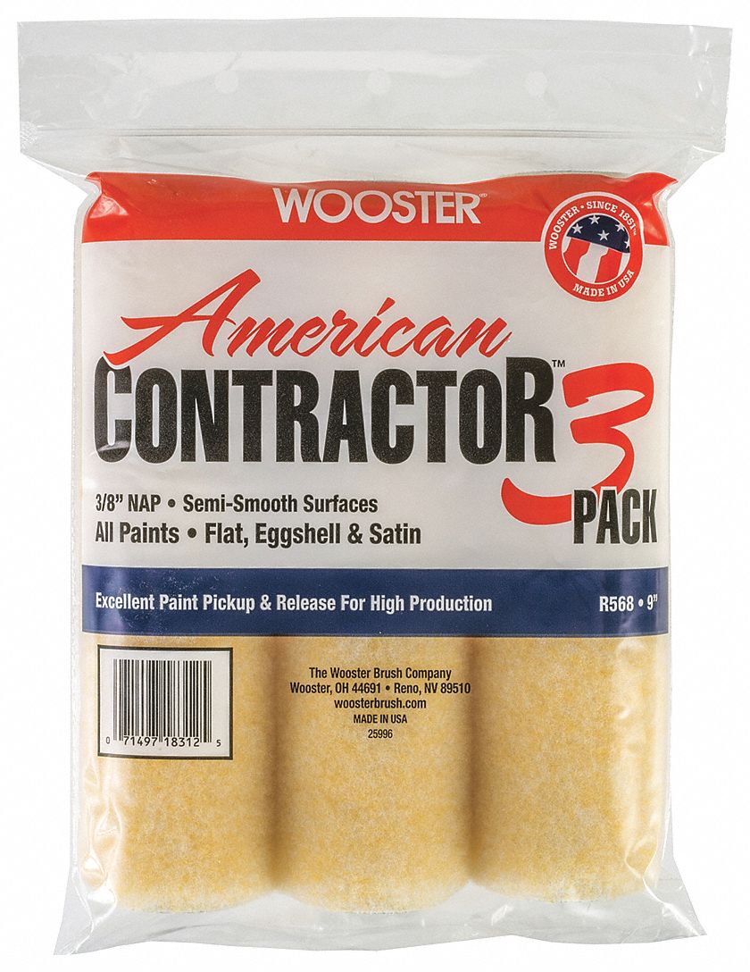 WOOSTER Paint Roller Cover 9 in Lg, 3/8 in Nap Size, Knit Fabric