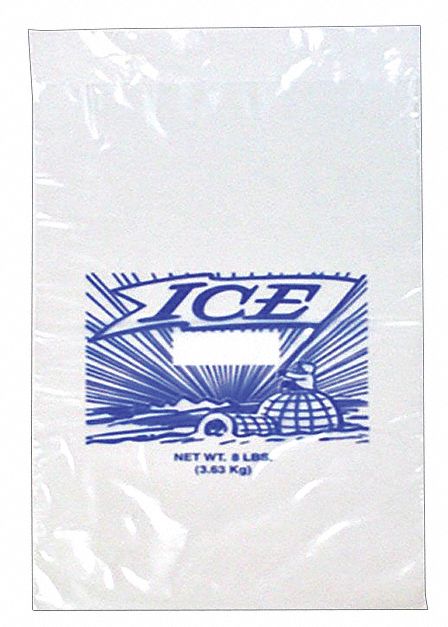 Ice Bags: Clear, LDPE, 11 in Wd, 1.5 mil Thick, Printed/Std, Twist Tie, 1, 000 PK
