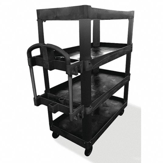 Rubbermaid Black 2 Shelf Utility Cart w/ Ergonomic Handle