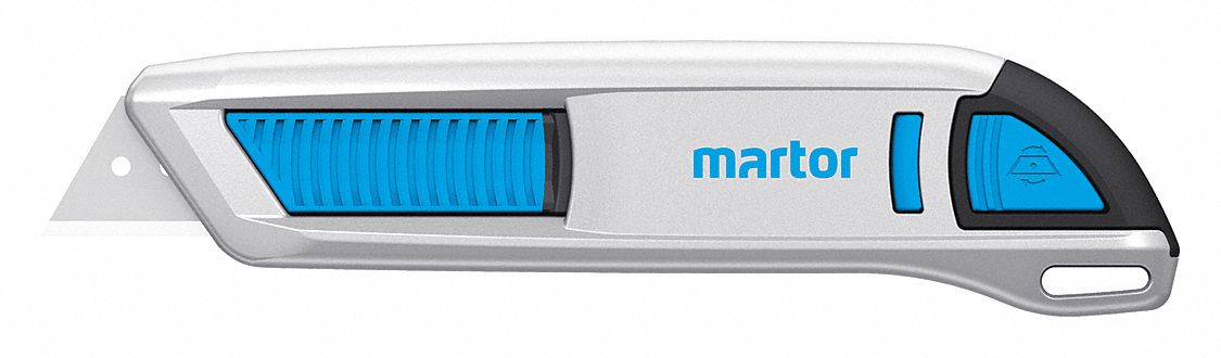 Safety Knife: 5 1/2 in Overall Lg, Plain, 1 1/2 in Overall Wd, Aluminum, Black/Blue/Gray