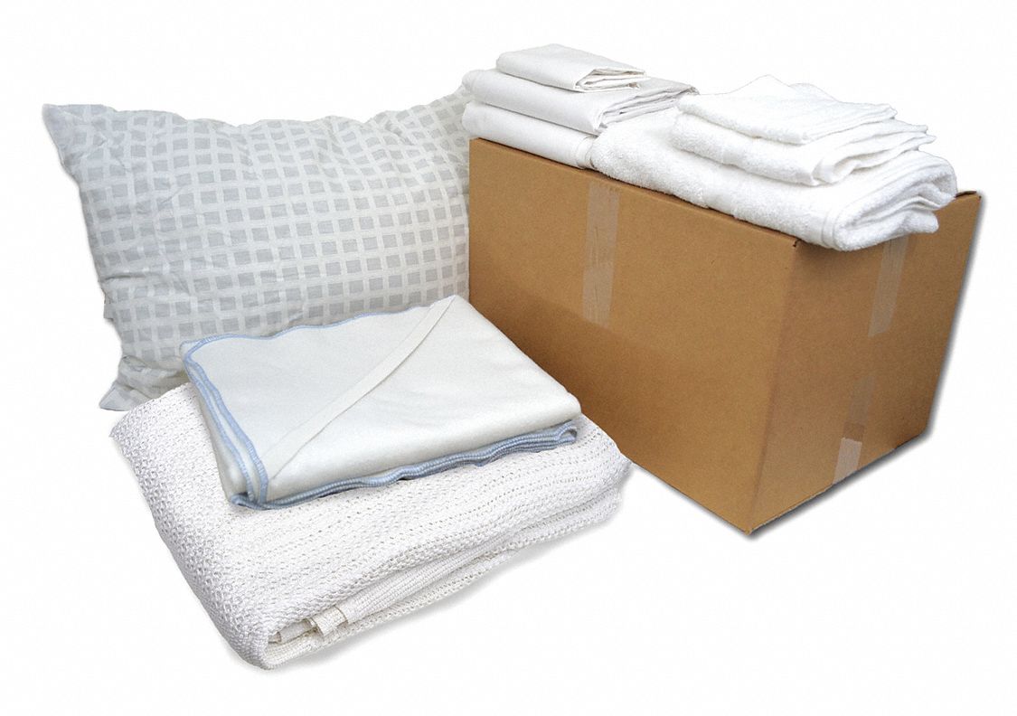 Bedding and Bath Kit: Dorm/Emergency Shelter/Housing, Twin, Cotton, White