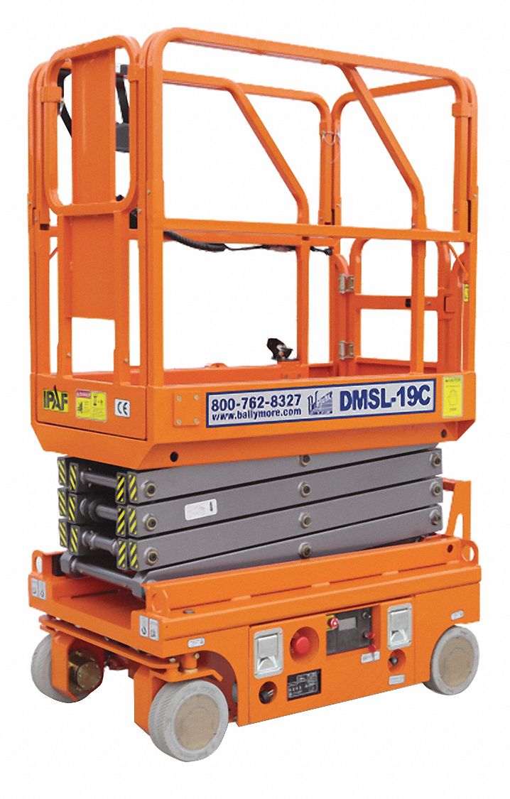 Mobile Personnel Lift: Battery, Drivable, 19 ft Elevated Platform Ht, 53 in x 28 in