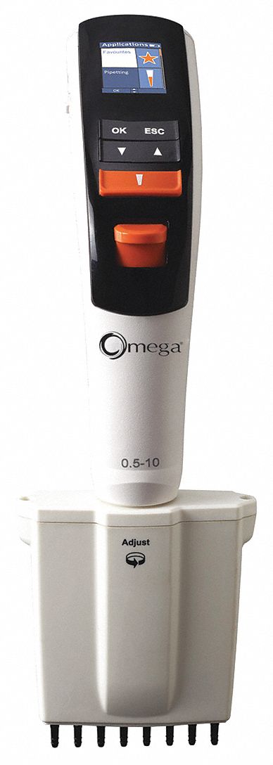 Multichannel Pipettor: 8 Channels, 10 ul Capacity - Max, Electronic Adj Volume