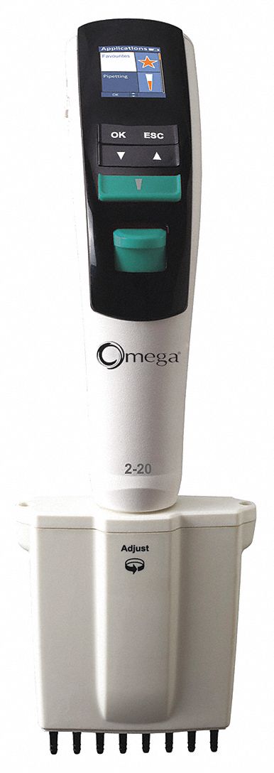 Multichannel Pipettor: 8 Channels, 20 ul Capacity - Max, Electronic Adj Volume