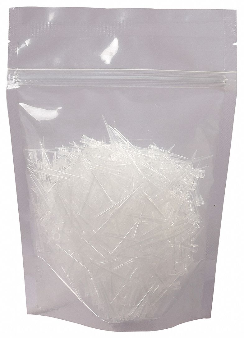 Pipette Tip: Sterile, 10 ul Capacity, Bulk Bag, Filter Included, Clear, 1, 000