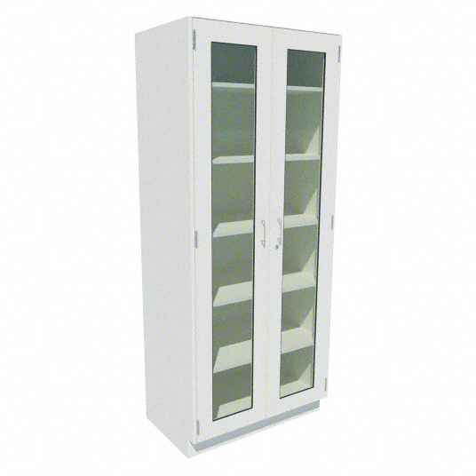 Tall Cabinet: 7 ft Overall Ht, 22 in Overall Dp, 36 in Overall Wd, Glass/Steel, 0 Drawers, 5 Shelves