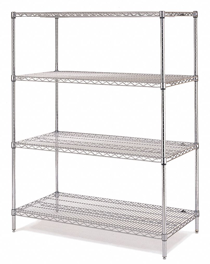 Metal Shelving: Starter, 36 in x 18 in, 74 in Overall Ht, 4 Shelves, Split Sleeve, Silver