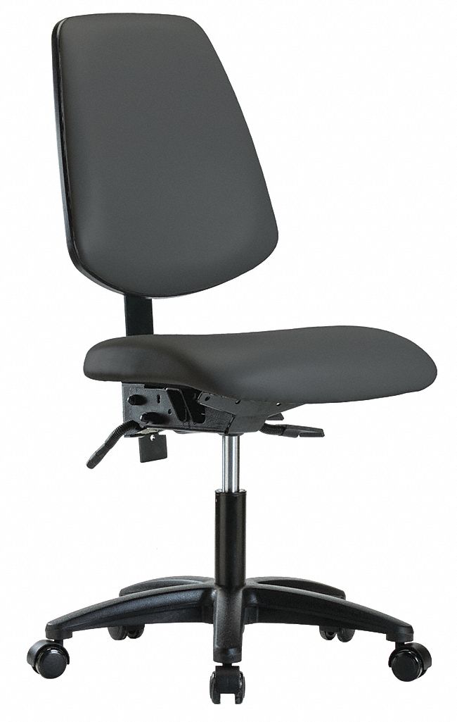 Cleanroom Chair: Vinyl, Armless, Ht Range 19 in to 24 in, 18 1/2 in Seat Wd, 17 in Seat Dp, Gray